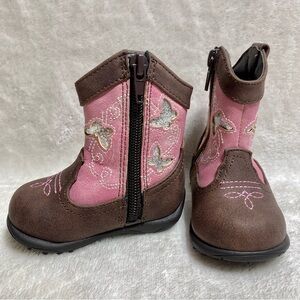 WONDER NATION Girls Toddler Pink Glitter Butterfly Cowgirl Boots Western Size 2